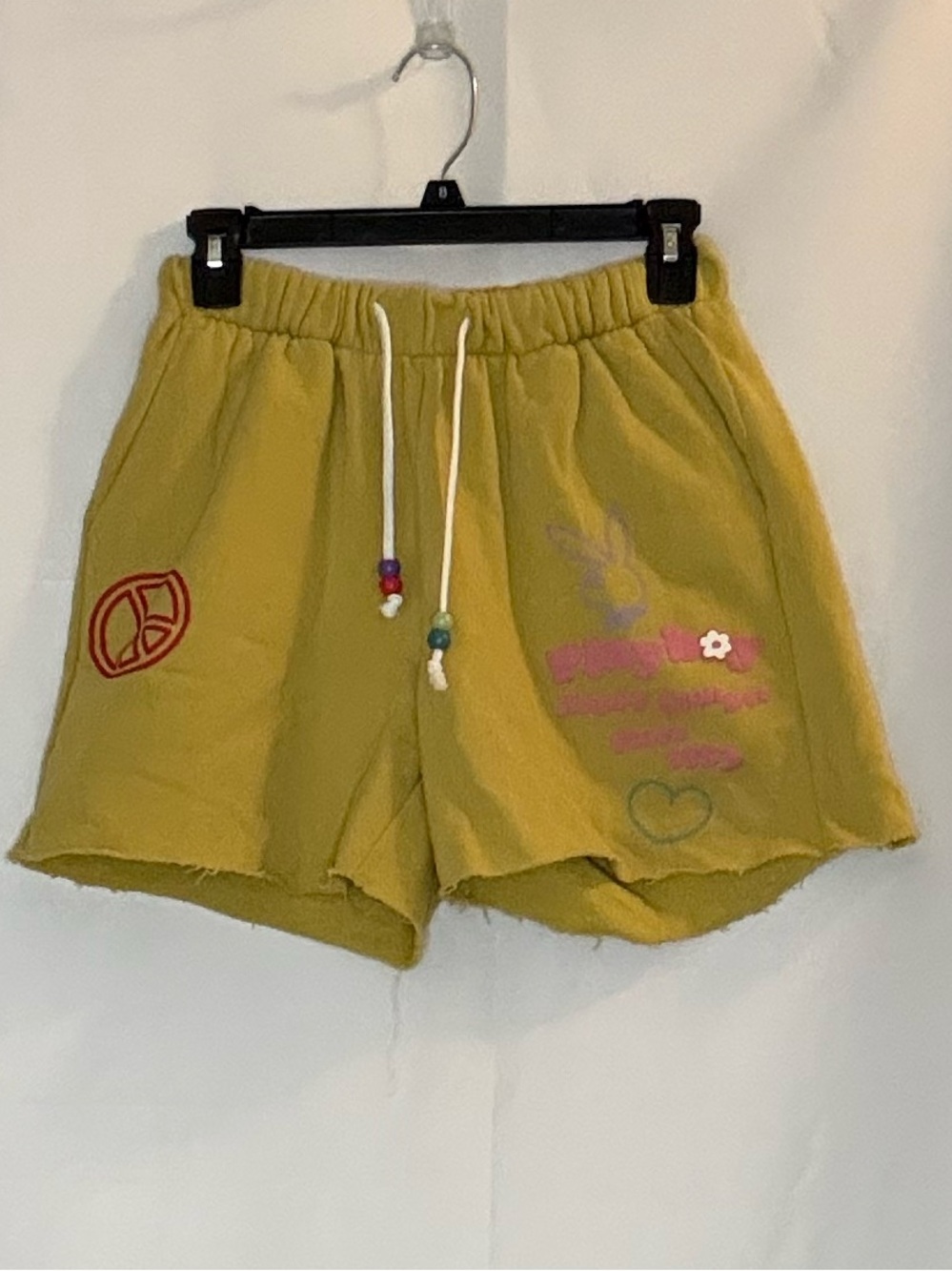 PLAYBOY Yellow Drawstring Athletic Shorts with Pink Accents